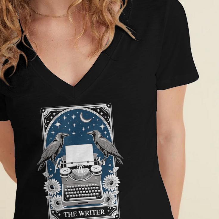 The Writer Typewriter Crow Writing Journalist Book Writer Women's Jersey Short Sleeve Deep V-Neck Tshirt The Writer Typewriter Crow Writing Journalist Book Writer Women's Jersey Short Sleeve Deep V-Neck Tshirt