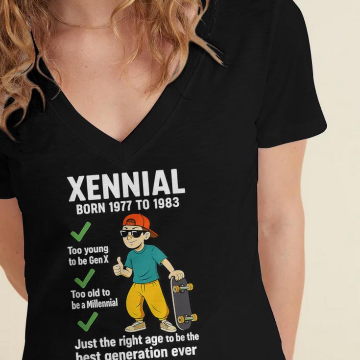 Xennial Born 1977 To 1983 Nostalgia Women's Jersey Short Sleeve Deep V-Neck Tshirt