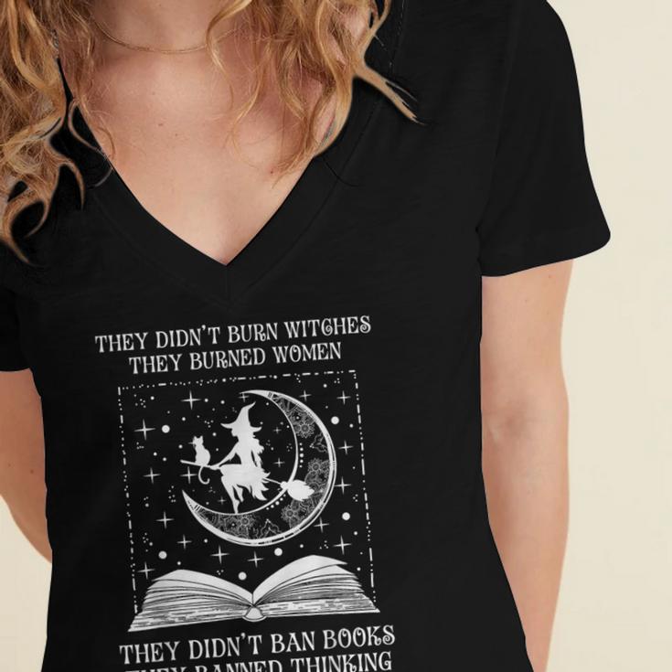 They Didn't Burn Witches Burned Women Books Feminist Women Women's Jersey Short Sleeve Deep V-Neck Tshirt