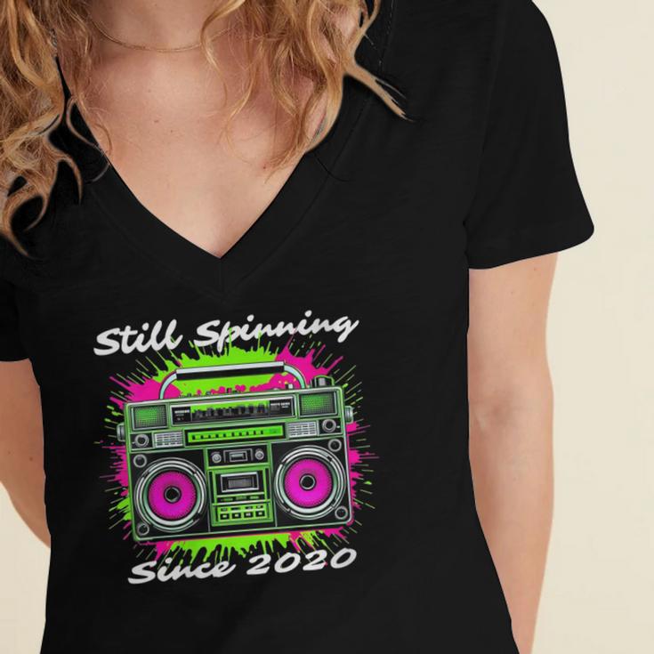 Y2K Home DJ Quarantine Nostalgia Boombox Party Women's Jersey Short Sleeve Deep V-Neck Tshirt Y2K Home DJ Quarantine Nostalgia Boombox Party Women's Jersey Short Sleeve Deep V-Neck Tshirt