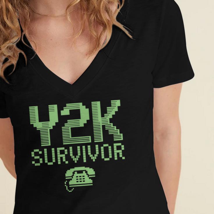 Y2K Survivor 2000s Nostalgia Retro Vintage Nostalgic Women's Jersey Short Sleeve Deep V-Neck Tshirt