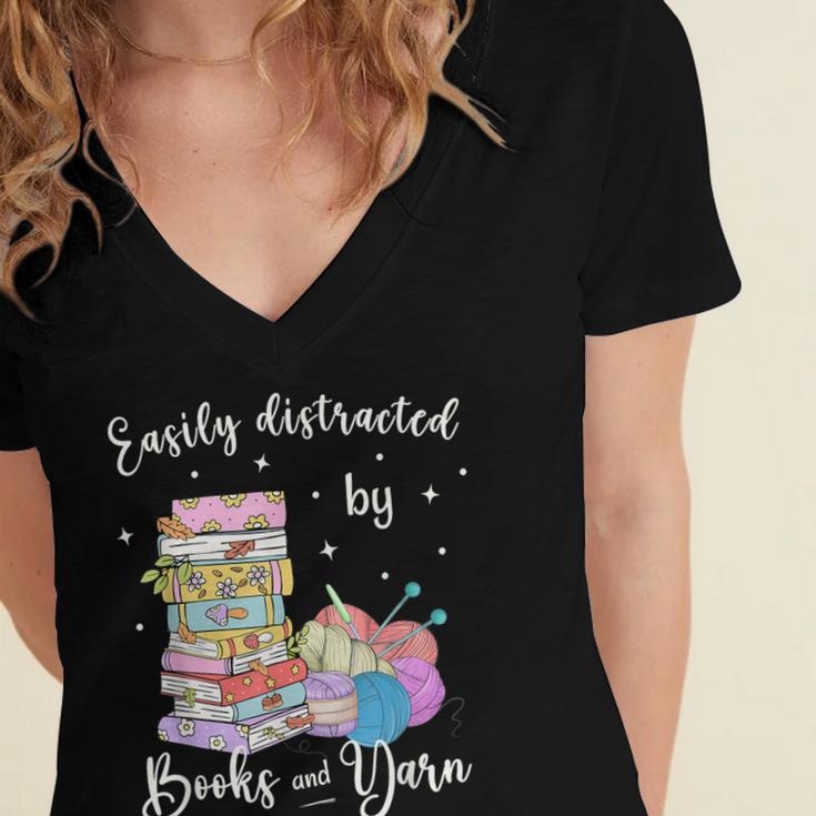 Yarn Quote Easily Distracted By Books And Yarn Reader Women's Jersey Short Sleeve Deep V-Neck Tshirt Yarn Quote Easily Distracted By Books And Yarn Reader Women's Jersey Short Sleeve Deep V-Neck Tshirt
