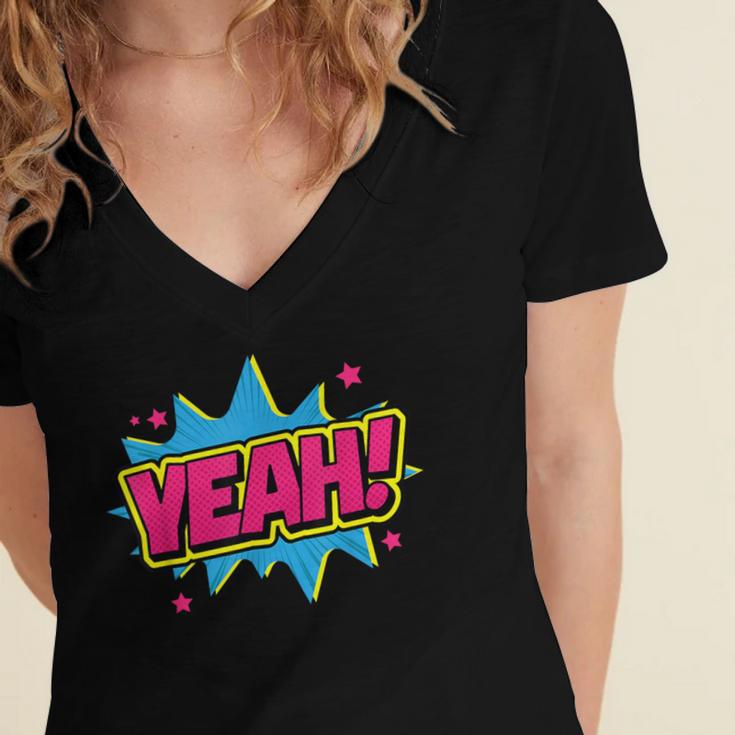 Yeah Comic Comic Book Graphic Women's Jersey Short Sleeve Deep V-Neck Tshirt Yeah Comic Comic Book Graphic Women's Jersey Short Sleeve Deep V-Neck Tshirt