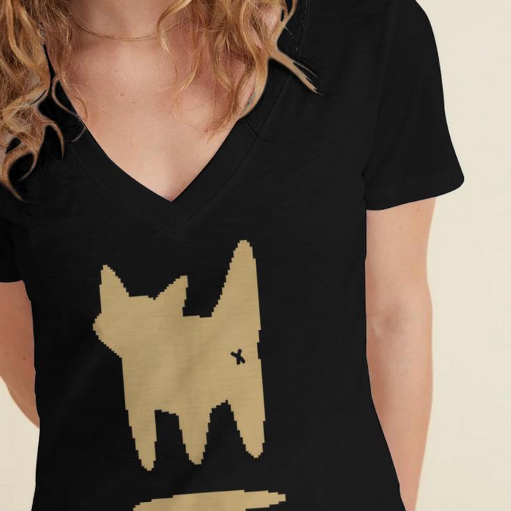 Yk2 Cat With Tomboy Tail 90s Nostalgia Downtown Indie Women's Jersey Short Sleeve Deep V-Neck Tshirt