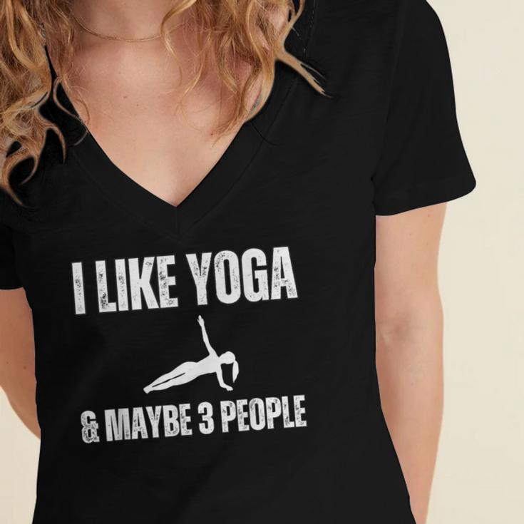 I Like Yoga And Maybe 3 People Introvert Namaste Women's Jersey Short Sleeve Deep V-Neck Tshirt