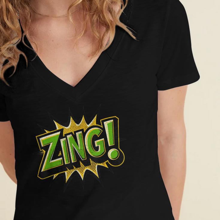 ZING Comic Book Retro Artwork – Cartoon Collector Women's Jersey Short Sleeve Deep V-Neck Tshirt