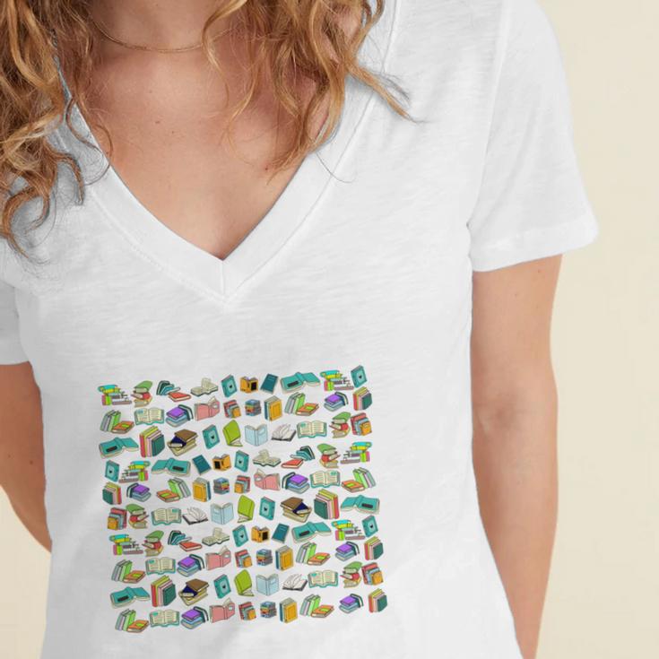 100 Days In The Books English Reading Teacher 100th Day Kids Women's Jersey Short Sleeve Deep V-Neck Tshirt