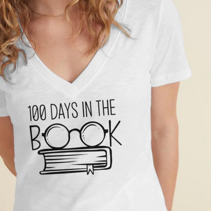 100 Days Of SCHOOKBook Nerd Book Lover Reading Librarian Boo Women's Jersey Short Sleeve Deep V-Neck Tshirt