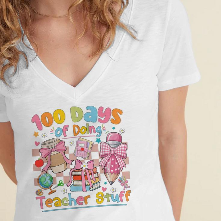 100th Day Of School Teacher 100 Days Coffee Books Women's Jersey Short Sleeve Deep V-Neck Tshirt 100th Day Of School Teacher 100 Days Coffee Books Women's Jersey Short Sleeve Deep V-Neck Tshirt