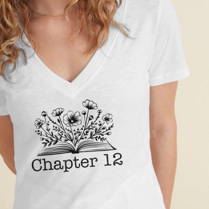 12th Birthday Girl Chapter 12 Reading Book Lover 12 Year Old Women's Jersey Short Sleeve Deep V-Neck Tshirt