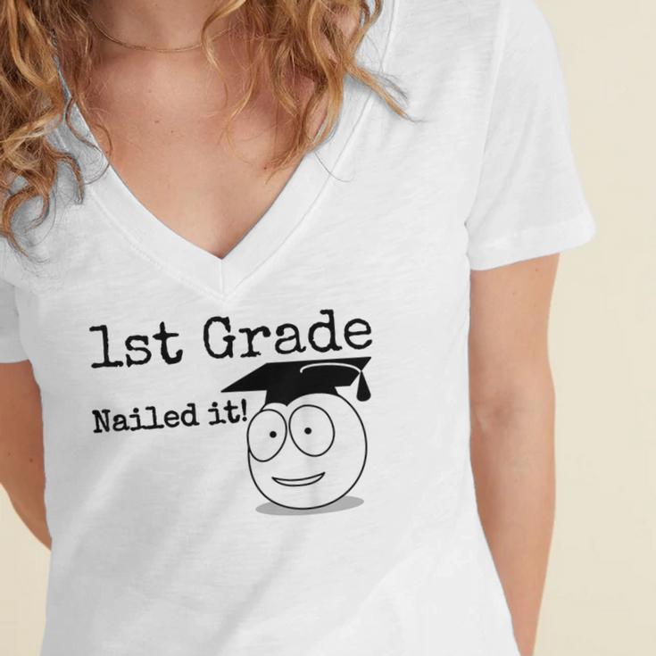1st Grade Nailed It Kids Graduation TShirt Second Grade Women's Jersey Short Sleeve Deep V-Neck Tshirt