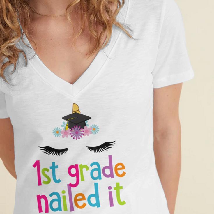 1st Grade Nailed ItShirt Unicorn Graduation Class Of 2018 Women's Jersey Short Sleeve Deep V-Neck Tshirt