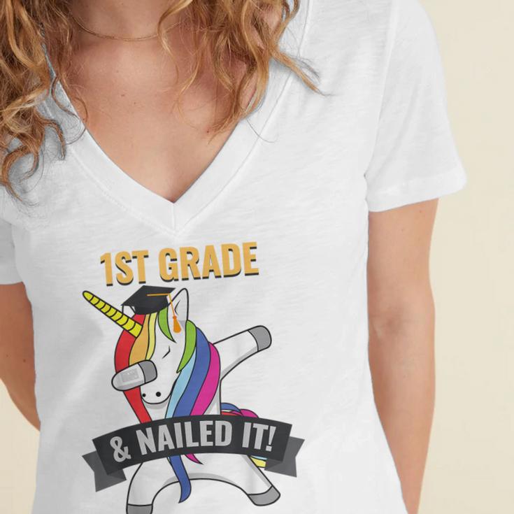 1ST GRADE NAILED IT UNICORN DABBING GRADUATION T-SHIRT Women's Jersey Short Sleeve Deep V-Neck Tshirt