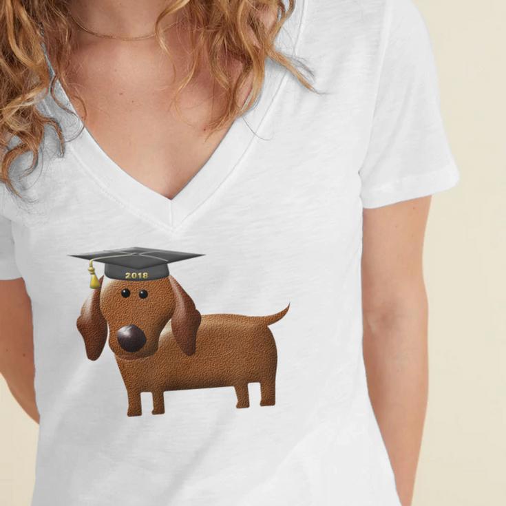 2018 Dog Graduation Shirt Dachshund Graduation For Men Women Kids Women's Jersey Short Sleeve Deep V-Neck Tshirt