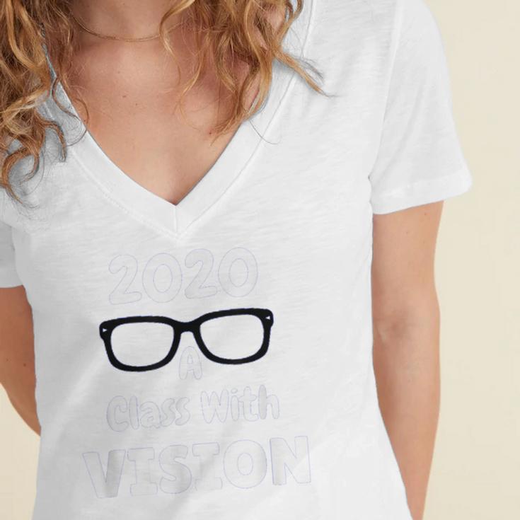 2020 A Class With Vision Perfect Eyesight GraduationWomen's Jersey Short Sleeve Deep V-Neck Tshirt