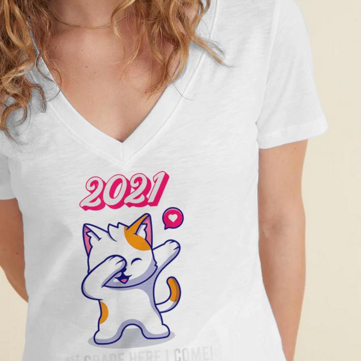 2021 Kindergarden Graduation Celebration Dapping Cat For Men Women Kids Women's Jersey Short Sleeve Deep V-Neck Tshirt