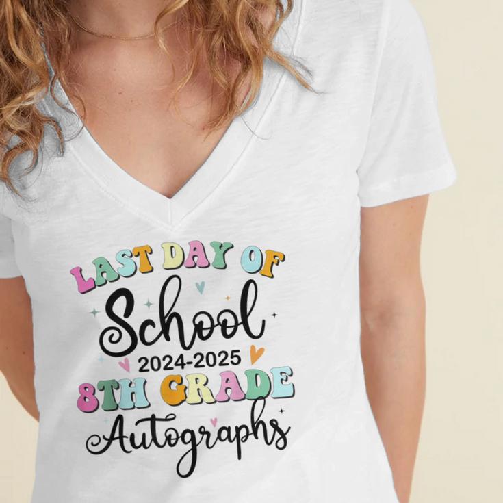 2026 Last Day Of School Autograph 8th Grade Graduation Party Women's Jersey Short Sleeve Deep V-Neck Tshirt