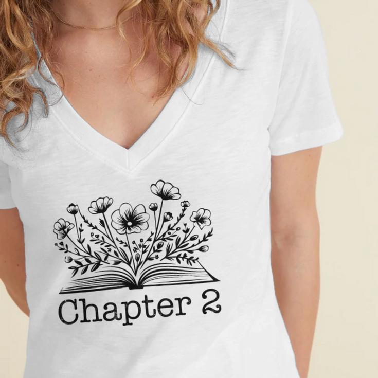 2nd Birthday Girl Chapter 2 Reading Book Lover 2 Year Old Women's Jersey Short Sleeve Deep V-Neck Tshirt
