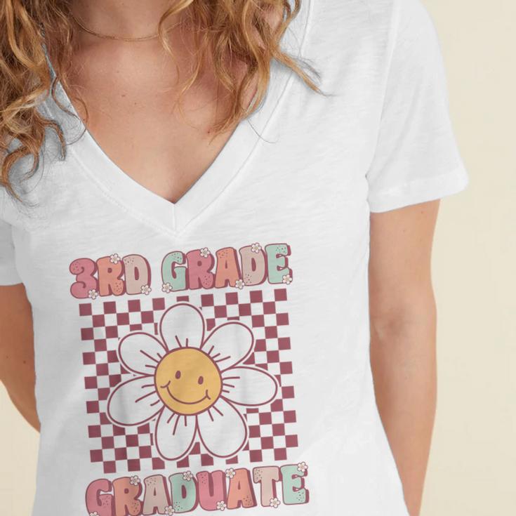 3rd Grade Graduation Cute Groovy Last Day Of Third Grade Women's Jersey Short Sleeve Deep V-Neck Tshirt
