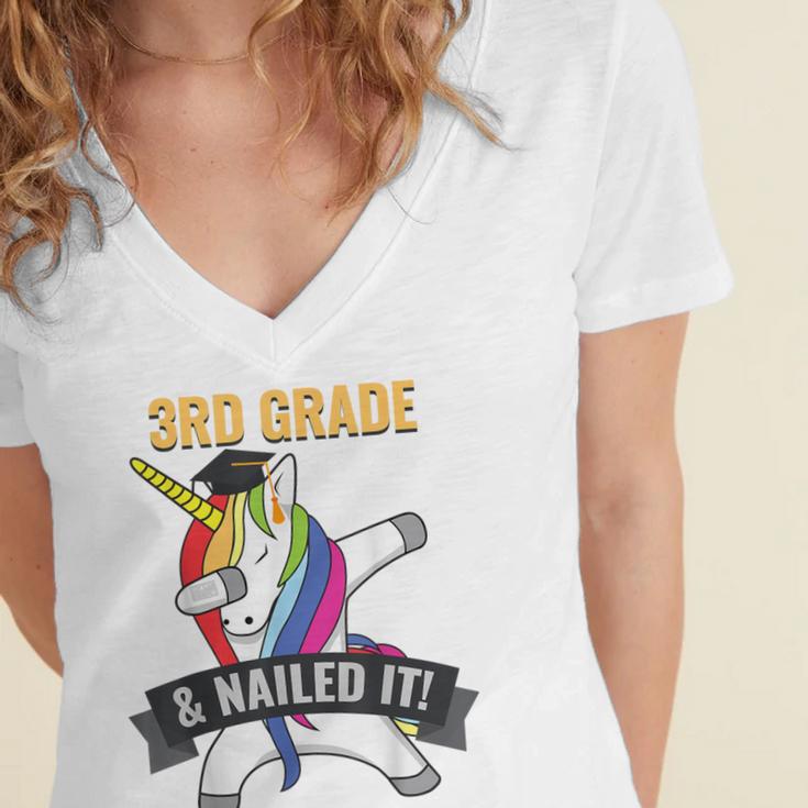 3RD GRADE NAILED IT UNICORN DABBING GRADUATION T-SHIRT Women's Jersey Short Sleeve Deep V-Neck Tshirt