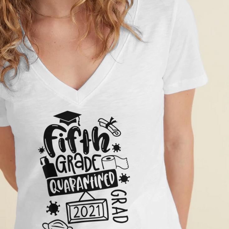 5th Grade Graduate 2021 Graduate Quarantine Fifth Graduation Women's Jersey Short Sleeve Deep V-Neck Tshirt