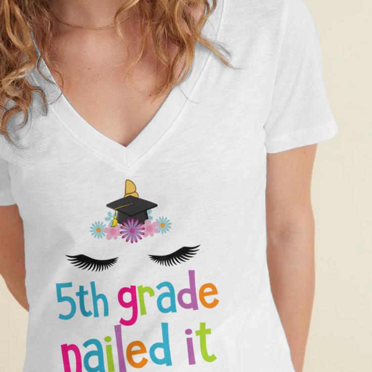 5th Grade Nailed ItShirt Unicorn Graduation Class Of 2018 Women's Jersey Short Sleeve Deep V-Neck Tshirt