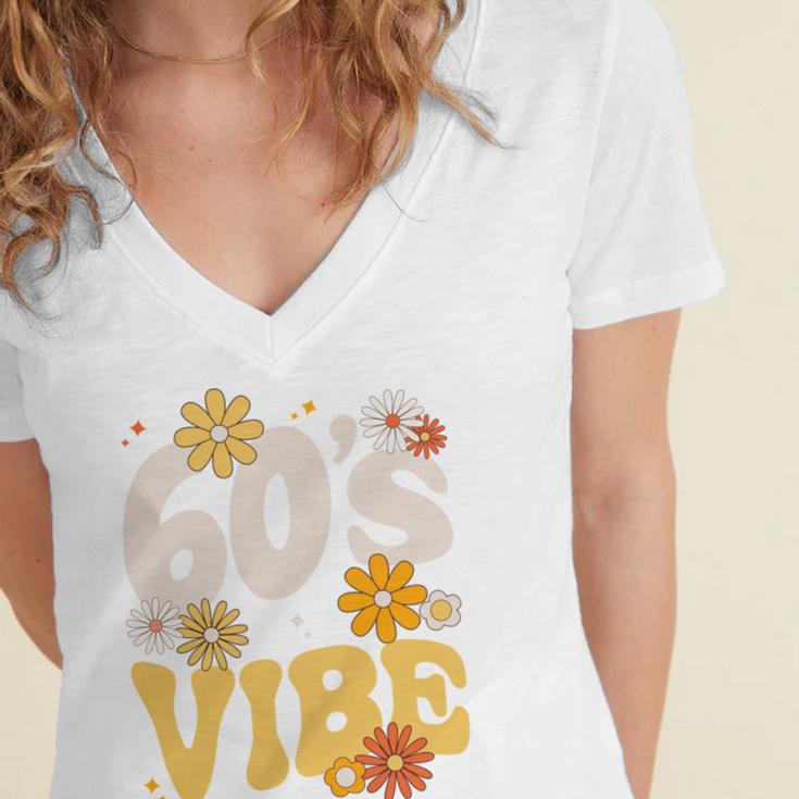 60's Vibe Vintage Nostalgia Mixtape Era 1960s Party Groovy Women's Jersey Short Sleeve Deep V-Neck Tshirt