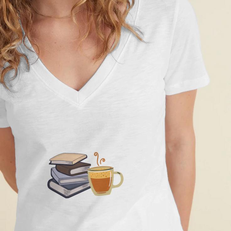 67 Read Every Night Quote For Book Lovers &Coffee Fans Women's Jersey Short Sleeve Deep V-Neck Tshirt