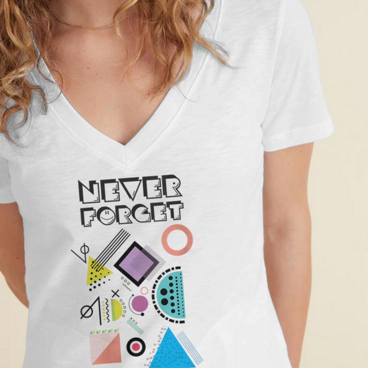 80s Nostalgia Never Forget Women's Jersey Short Sleeve Deep V-Neck Tshirt