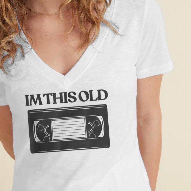 80s VHS Video Cassette Nostalgia Women's Jersey Short Sleeve Deep V-Neck Tshirt 80s VHS Video Cassette Nostalgia Women's Jersey Short Sleeve Deep V-Neck Tshirt