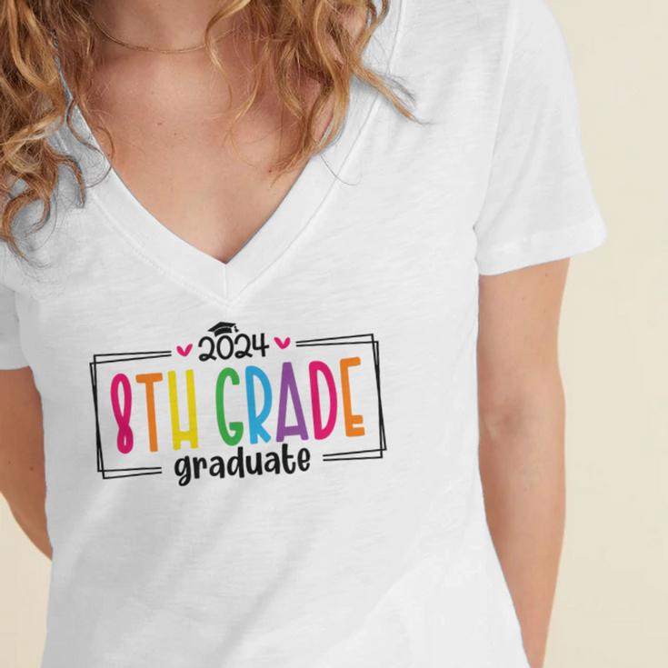 8th Eighth Grade Graduation 2025 Graduate Last Day Of School Women's Jersey Short Sleeve Deep V-Neck Tshirt