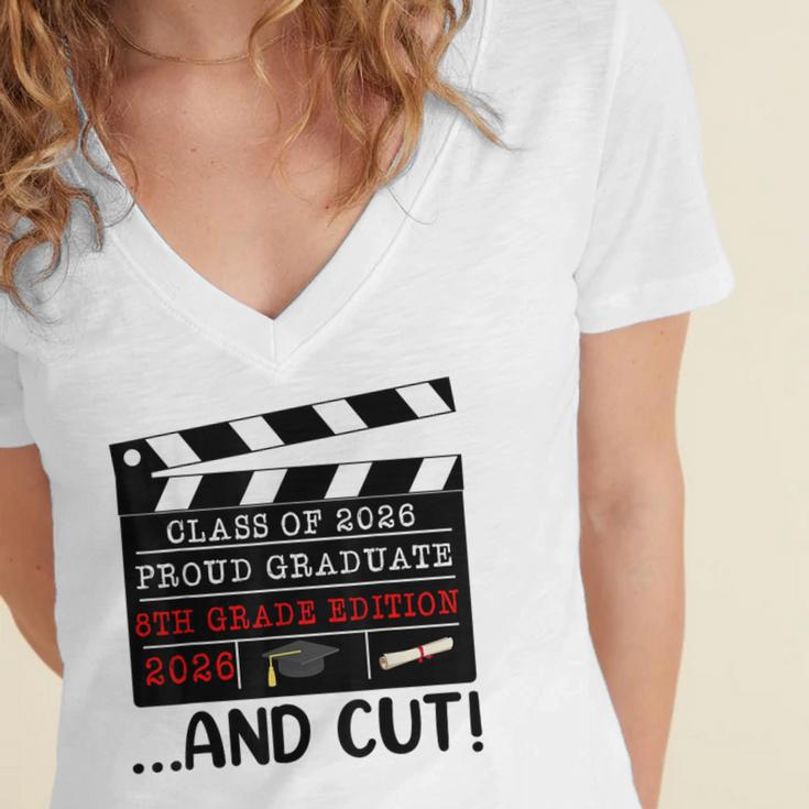 8th Grade Graduation 2026 Graduate Clapperboard Women's Jersey Short Sleeve Deep V-Neck Tshirt