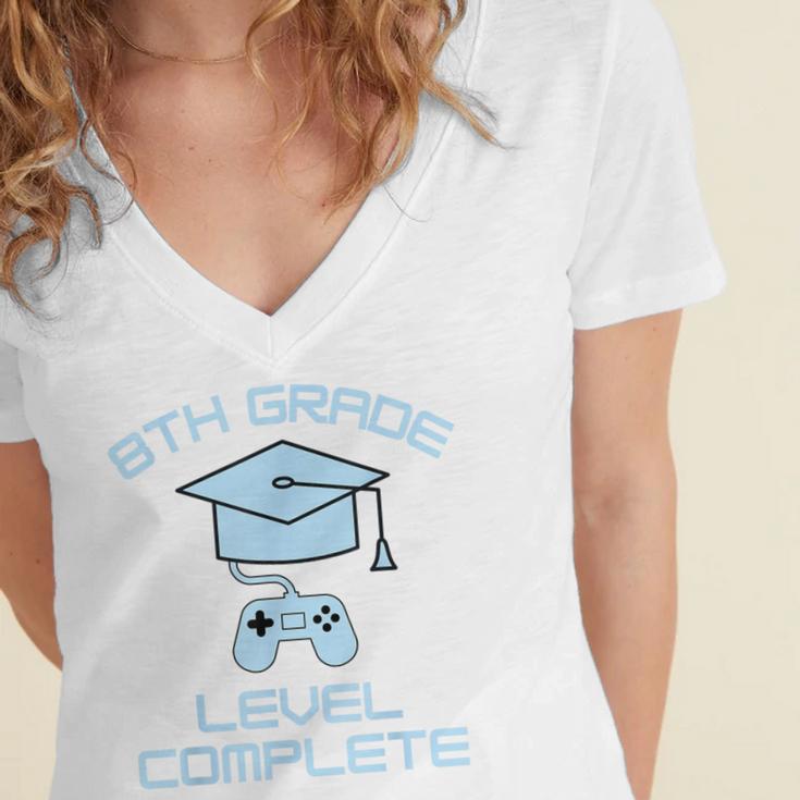 8th Grade Level Complete Eighth Grade Gamer Graduation Day Women's Jersey Short Sleeve Deep V-Neck Tshirt