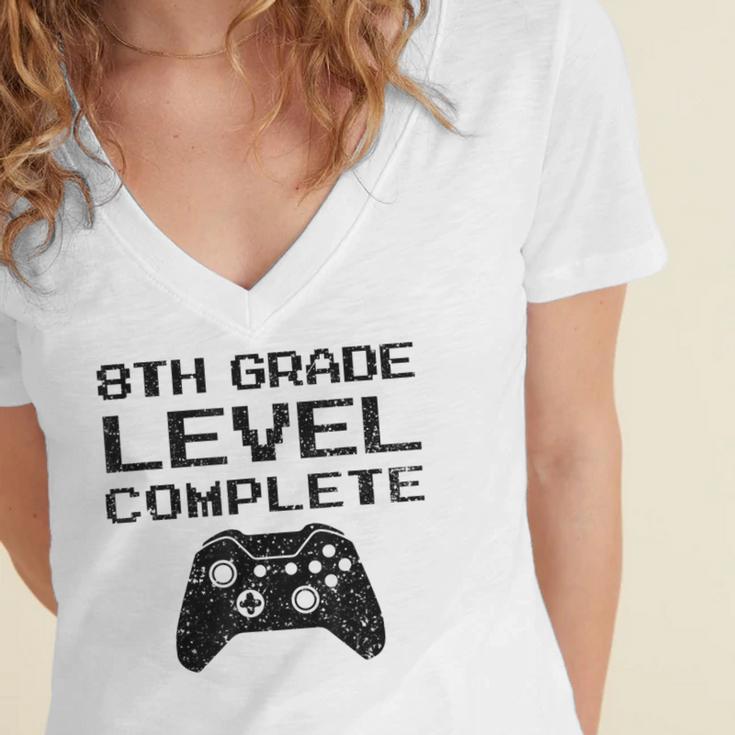 8th Grade Level CompleteShirt Graduation Women's Jersey Short Sleeve Deep V-Neck Tshirt