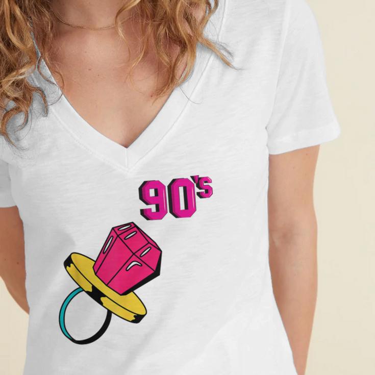 90’s Ring Retro Nostalgia Colorful Throwback Women's Jersey Short Sleeve Deep V-Neck Tshirt