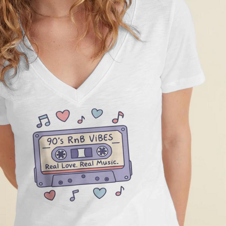 90s RNB Vibes Cassette – Retro Music Nostalgia RNB Cassette Women's Jersey Short Sleeve Deep V-Neck Tshirt