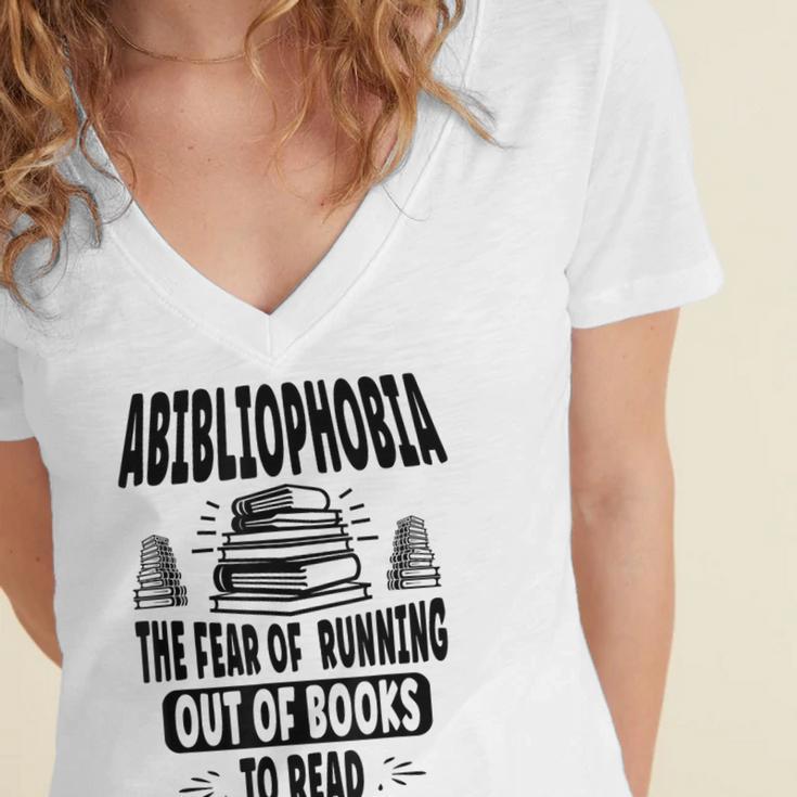 Abibliophobia Definition Book Reading Lover Fans Text Women's Jersey Short Sleeve Deep V-Neck Tshirt