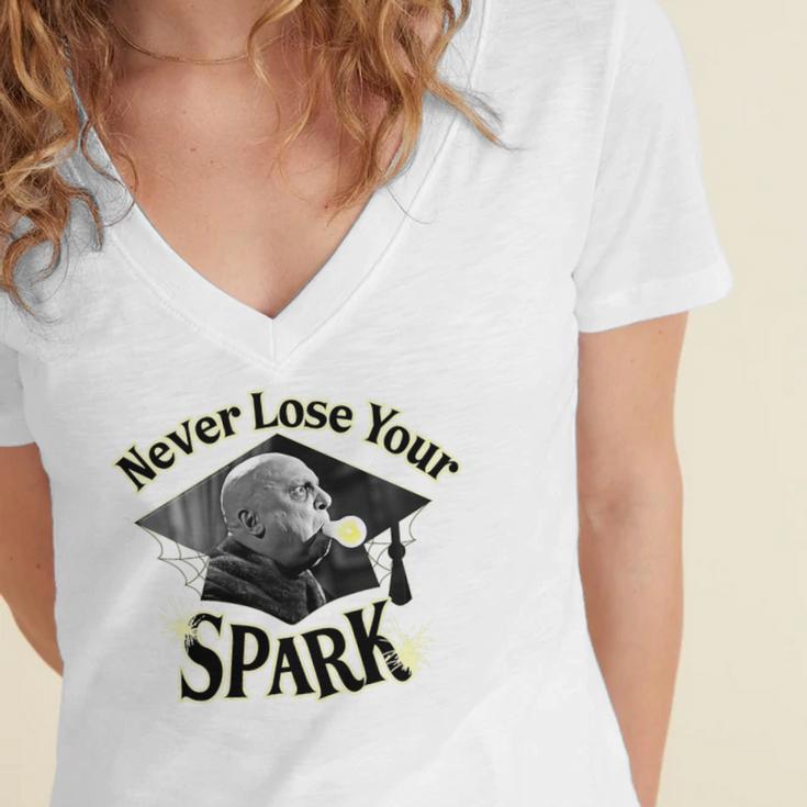 The Addams Family TV Series – Uncle Fester Graduation Spark Premium Women's Jersey Short Sleeve Deep V-Neck Tshirt