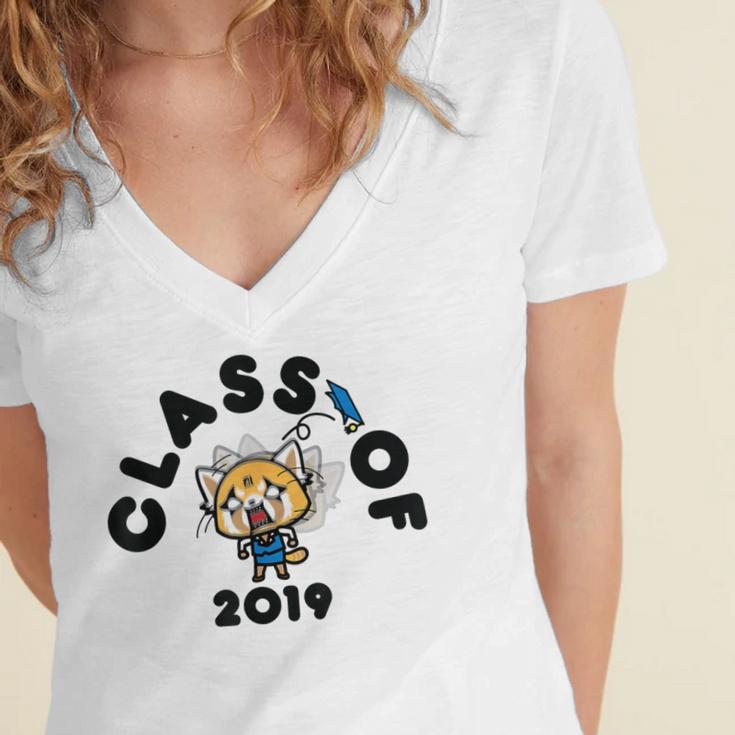 Aggretsuko Class Of 2019 Graduation Seniors Graduate Women's Jersey Short Sleeve Deep V-Neck Tshirt