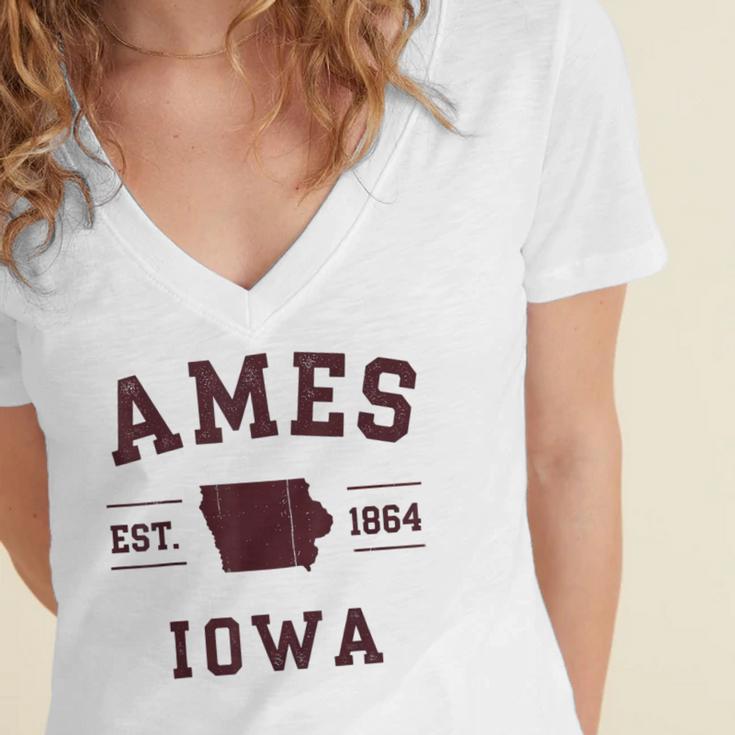 Ames Iowa Est 1864 Nostalgia Women's Jersey Short Sleeve Deep V-Neck Tshirt