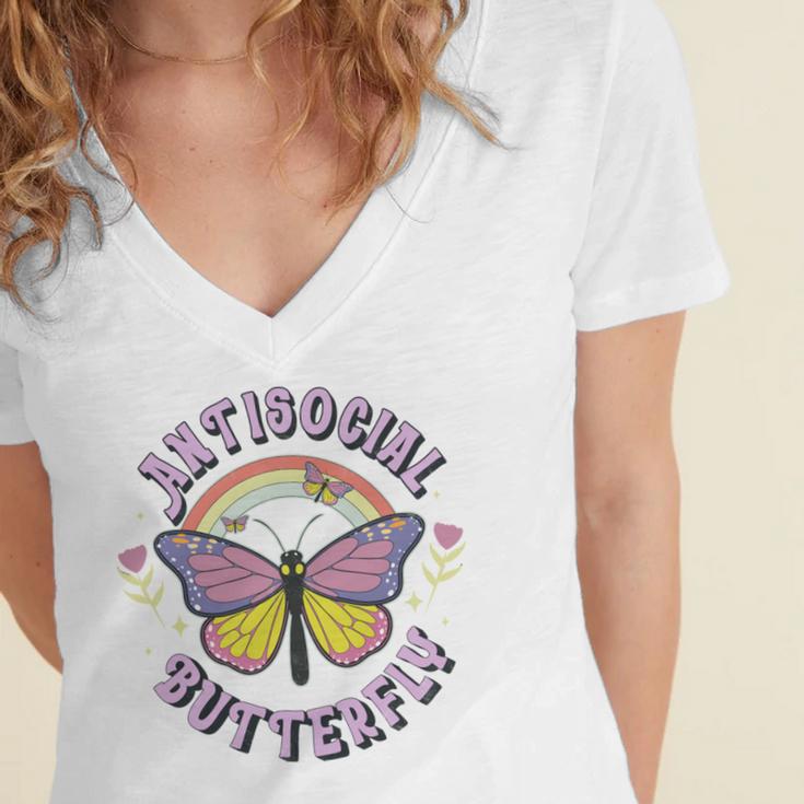 Antisocial Butterfly Groovy t For Introvert Men Women Girls Women's Jersey Short Sleeve Deep V-Neck Tshirt Antisocial Butterfly Groovy t For Introvert Men Women Girls Women's Jersey Short Sleeve Deep V-Neck Tshirt