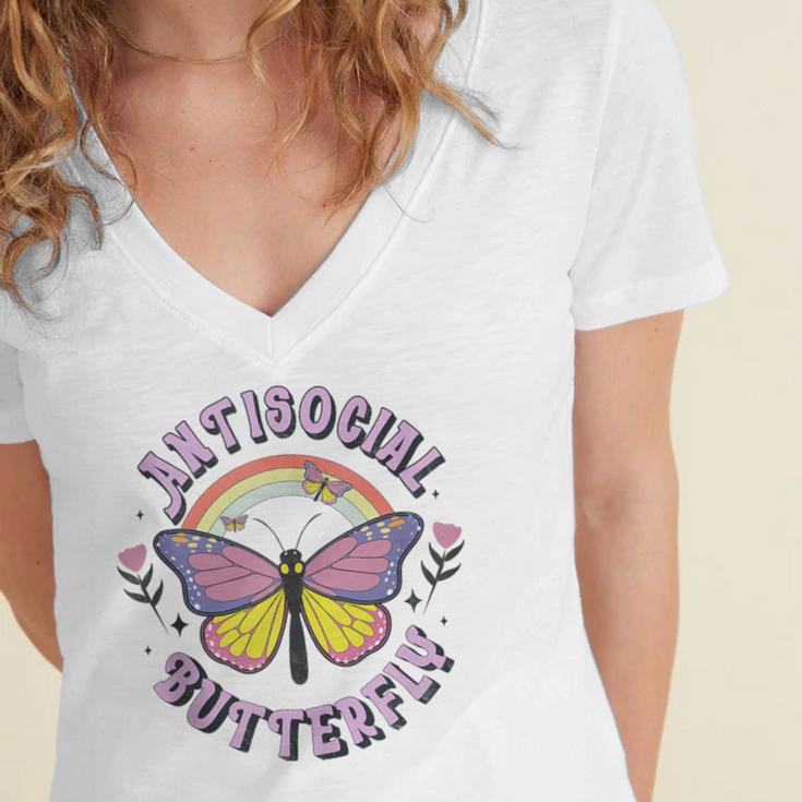 Antisocial Butterfly Tees For Introvert Men Women Girls Women's Jersey Short Sleeve Deep V-Neck Tshirt Antisocial Butterfly Tees For Introvert Men Women Girls Women's Jersey Short Sleeve Deep V-Neck Tshirt