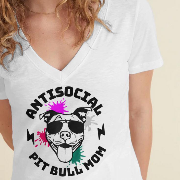 Antisocial Pit Bull Mom Pittie Introvert Dog Lover Pit Bull Raglan Baseball Tee Women's Jersey Short Sleeve Deep V-Neck Tshirt Antisocial Pit Bull Mom Pittie Introvert Dog Lover Pit Bull Raglan Baseball Tee Women's Jersey Short Sleeve Deep V-Neck Tshirt