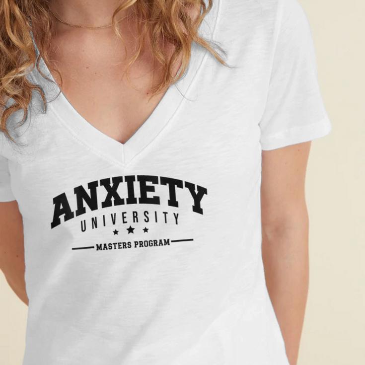 Anxiety University Anxious Antisocial Introvert Women's Jersey Short Sleeve Deep V-Neck Tshirt Anxiety University Anxious Antisocial Introvert Women's Jersey Short Sleeve Deep V-Neck Tshirt