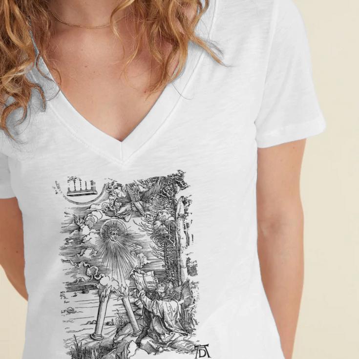 Apocalypse St John Devours The Book 1498 DüRer Angels Women's Jersey Short Sleeve Deep V-Neck Tshirt