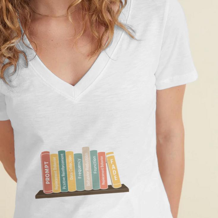 Applied Behavior Analysis Book Wildflower ABA RBT Therapist Women's Jersey Short Sleeve Deep V-Neck Tshirt Applied Behavior Analysis Book Wildflower ABA RBT Therapist Women's Jersey Short Sleeve Deep V-Neck Tshirt