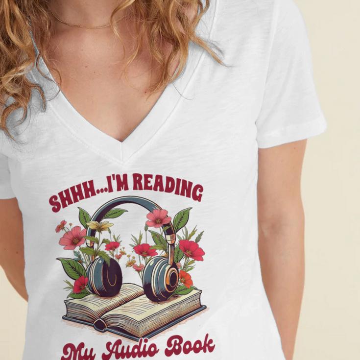 Audiobook Lover Bookish Shhh I'm Listening My Audio Book Women's Jersey Short Sleeve Deep V-Neck Tshirt Audiobook Lover Bookish Shhh I'm Listening My Audio Book Women's Jersey Short Sleeve Deep V-Neck Tshirt