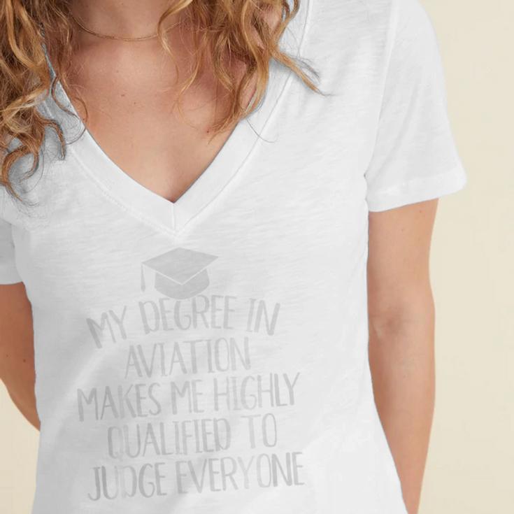 Aviation Major Graduation Premium Women's Jersey Short Sleeve Deep V-Neck Tshirt