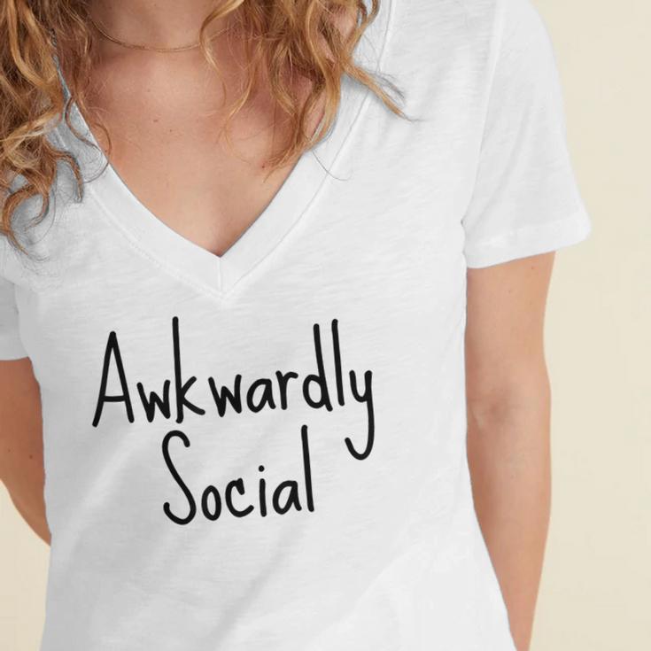 Awkwardly Social Introvert Anxious Socially Awkward Women's Jersey Short Sleeve Deep V-Neck Tshirt Awkwardly Social Introvert Anxious Socially Awkward Women's Jersey Short Sleeve Deep V-Neck Tshirt