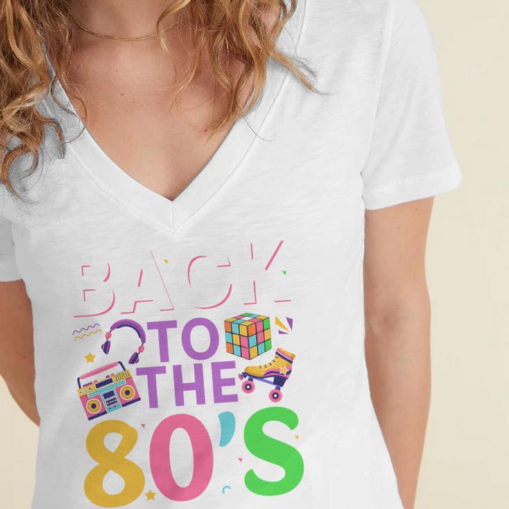 Back To The 80's Mixtape Era Nostalgia Retro 1980 80's Style Women's Jersey Short Sleeve Deep V-Neck Tshirt Back To The 80's Mixtape Era Nostalgia Retro 1980 80's Style Women's Jersey Short Sleeve Deep V-Neck Tshirt